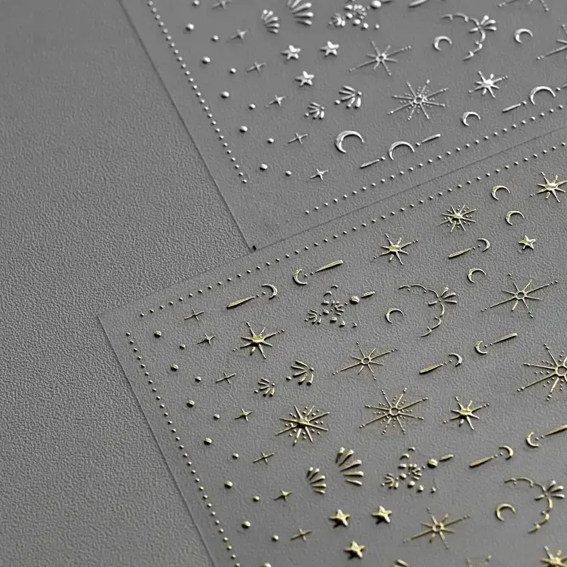 3D стикеры для ногтей серебристые – звёзды, месяц и солнце, блестящий декор для маникюра Киев - изображение 4