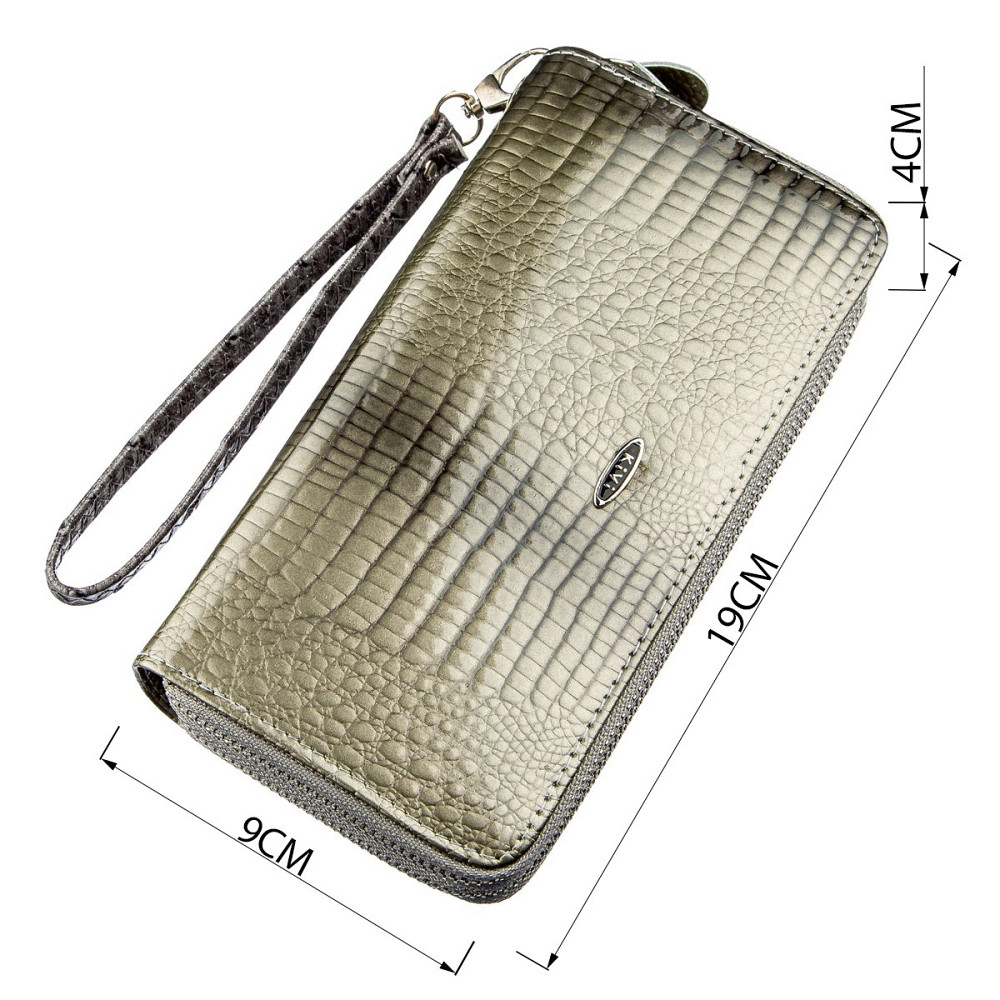 Гаманець жіночий з екокожі на дві блискавки лаковий KIVI Хамелеон 19024 Сірий Київ - фото 4