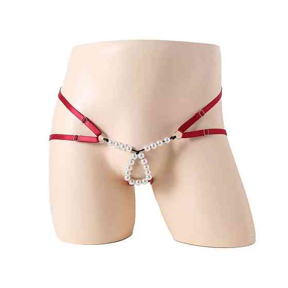 Стрінги чоловічі з намистинками one size бордовий Київ