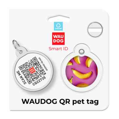 Адресник для животных WAUDOG Smart ID с QR паспортом "Бананы на розовом", круг 30 мм (230-4055) Винница