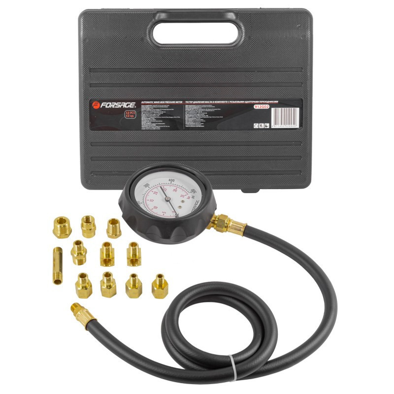 Тестер давления масла в комплекте с резьбовыми адаптерами переходниками 12 предметов, в кейсе Forsage Одесса - изображение 1