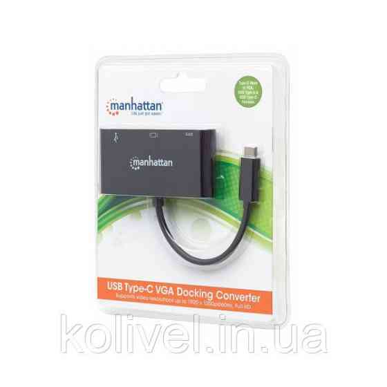 Док-станція USB3.1 Type-C --> USB3.0/VGA/USB-C (F) black Manhattan (152044) Київ