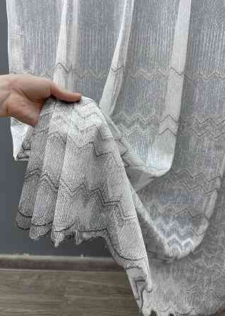 Тюль лен с вышивкой цвет молочный с серым 1620т Киев