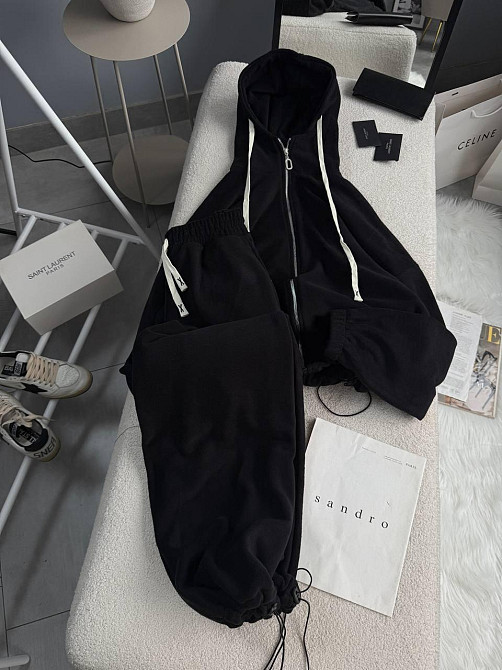 Женский теплый повседневный костюм двойка: кофта и брюки из двухстороннего флиса Черный, 48/52 Одесса - изображение 3