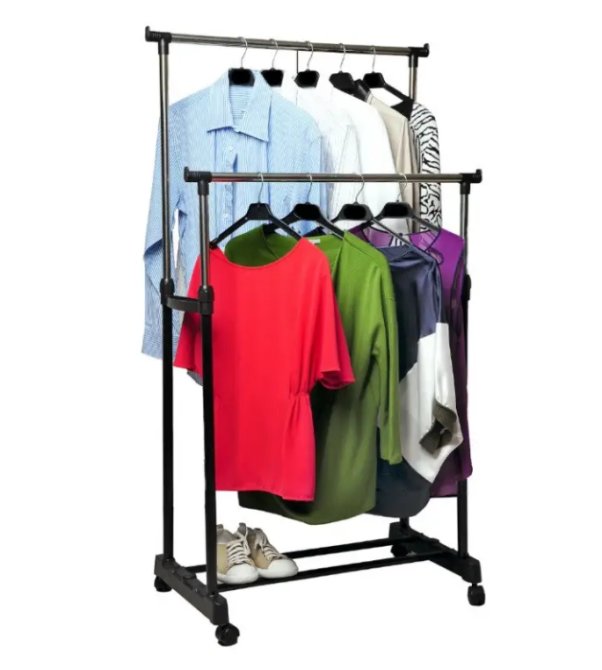 Телескопическая напольная двойная стойка-вешалка Double-Pole MINI 720–1300×450×1000–1600 мм для удобного хранения одежды Одесса - изображение 19