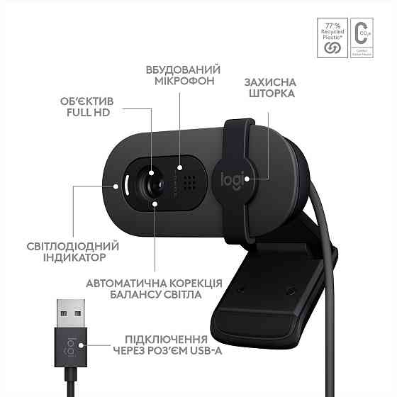 Веб-камера Logitech BRIO 105 FHD GRAPHITE (960-001592) (6916413) Київ