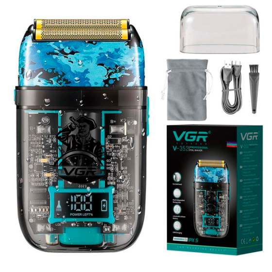 Электробритва аккумуляторная шейвер VGR V-352 IPX5 с двойным лезвием + LCD дорожная сумка Винница