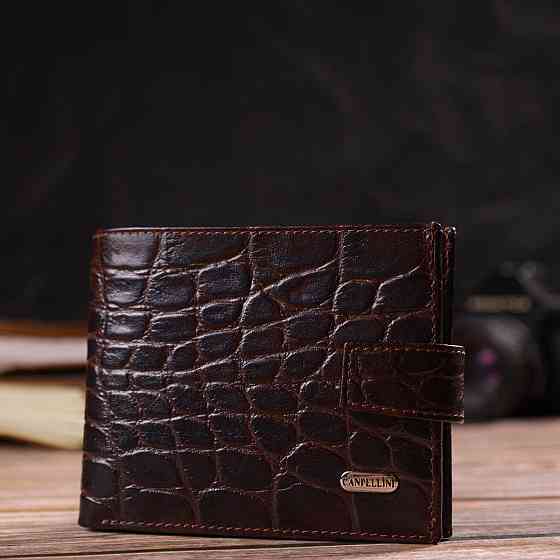 Практичный горизонтальный кошелек для мужчин из натуральной кожи с тиснением под крокодила Коричневый (CANPELLINI) Киев