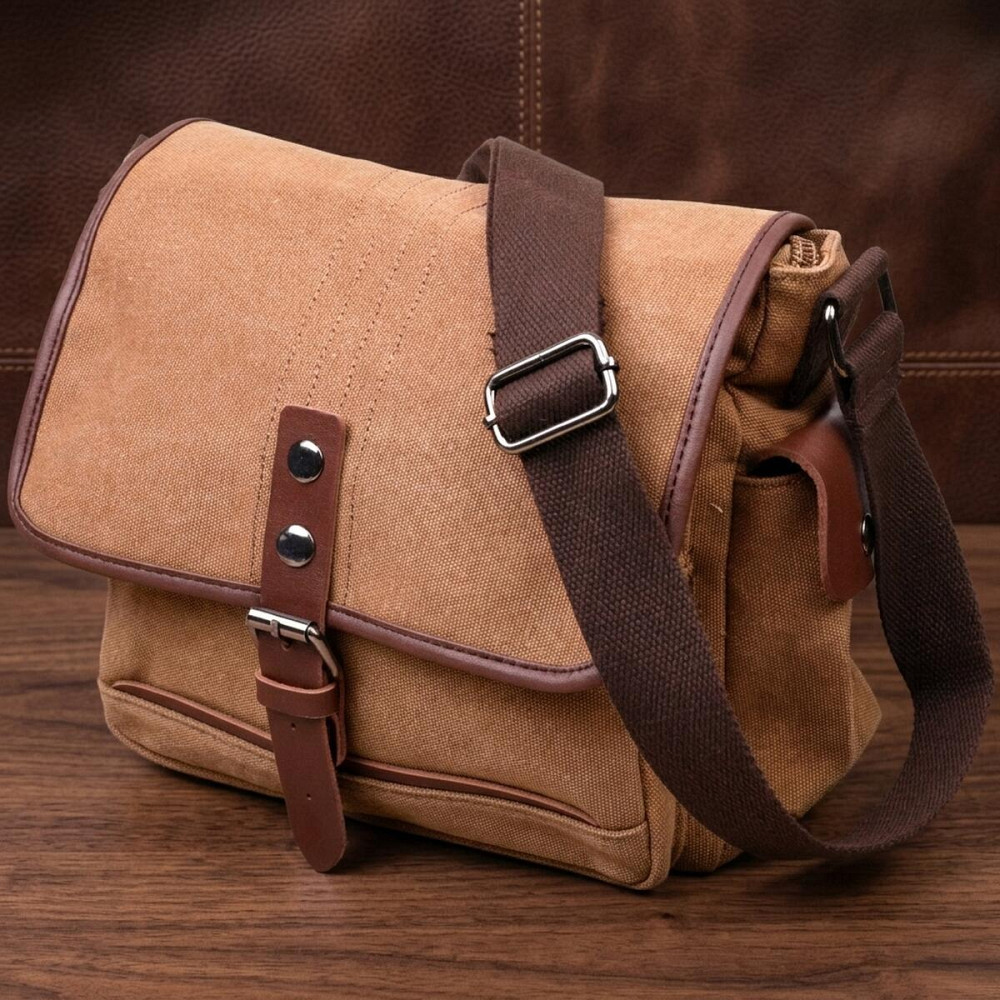 Функциональная мужская сумка с клапаном из текстиля 21249 Vintage Коричневая Киев - изображение 11