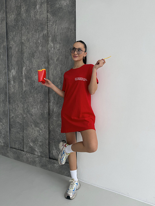 Футболка туніка жіноча футболка сукня плаття бавовна COSY Be Happy червона Одеса - фото 8
