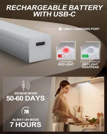 Кухонні LED-світильники з датчиком руху, 4 шт., USB-C, магнітне кріплення, регулювання яскравості, холодне біле світло Київ