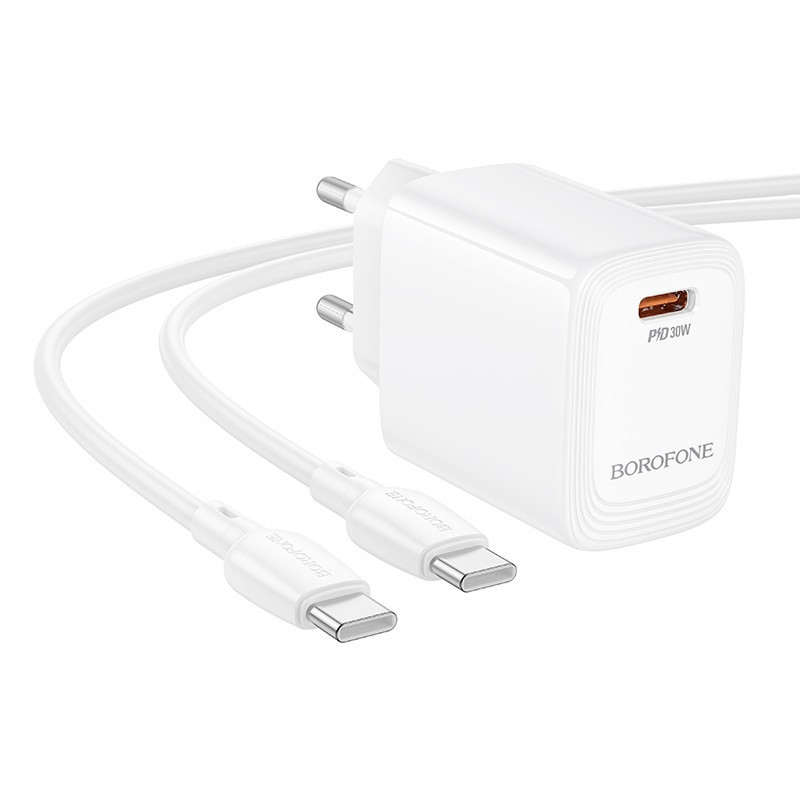 Мережевий зарядний пристрій з кабелем BOROFONE BN28 Fuente single port PD30W charger set (C to C) (EU) White Одеса - фото 2