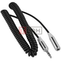 Шнур аудио- видео штекер 3,5стерео - гнездо 3,5стерео, метал, витой, диам.-3мм, 2м, чёрный Полтава - изображение 1