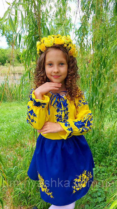 Платье вышиванка сине-желтый для девочки 