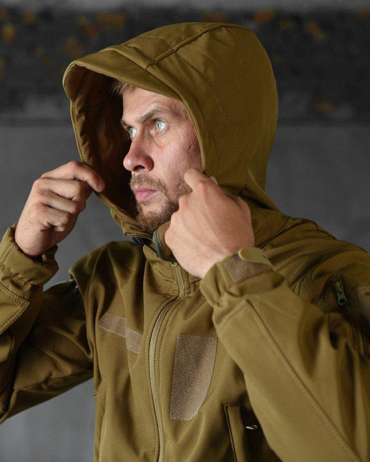 Чоловіча тактична куртка військова койот зсу софтшелл, армійська вітровка з капюшоном койот весняна Одеса - фото 8