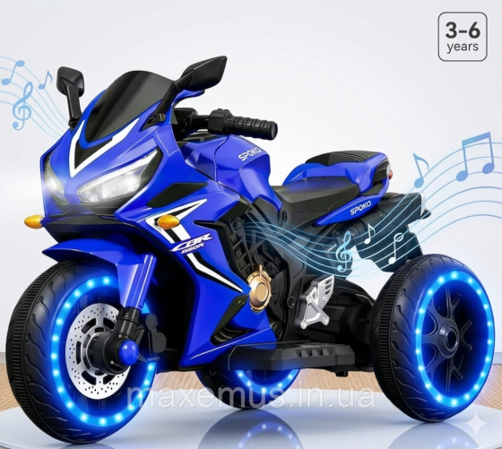 Детский электромотоцикл SPOKO SP518 Синий | 2 мотора подсветки колес музыка (от 3 до 6 лет) Мостиска