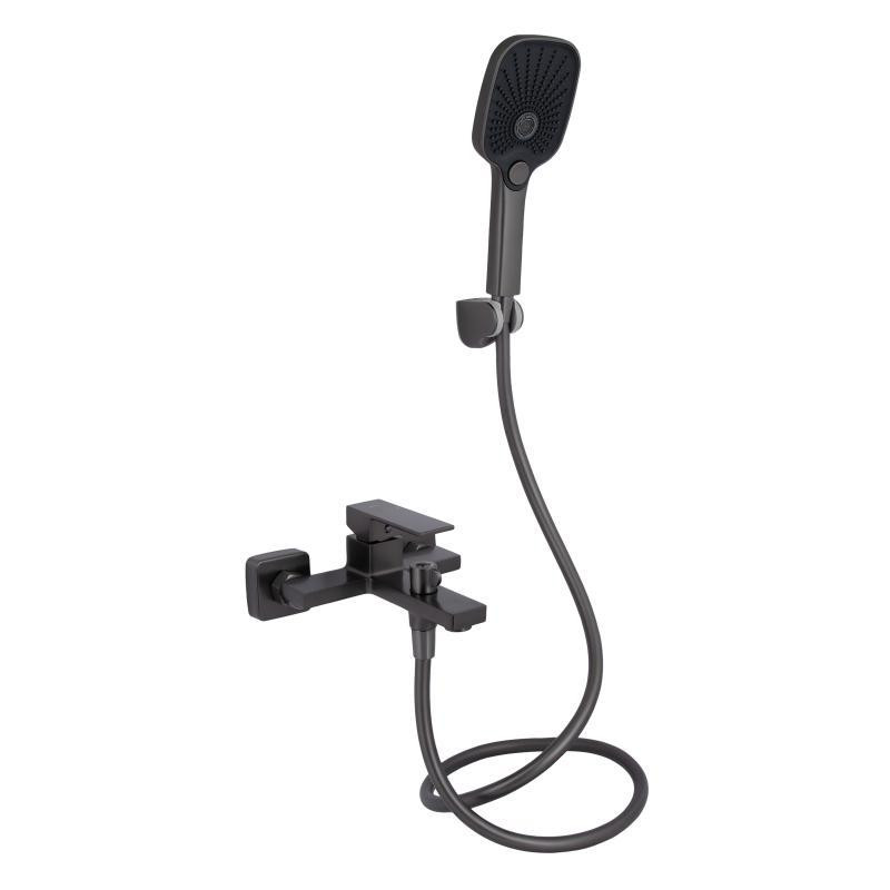 Смеситель для ванны Qtap Gemini c душевым гарнитуром QTGEM259GMB45684 Gunmetal Black PVD графит Киев - изображение 1