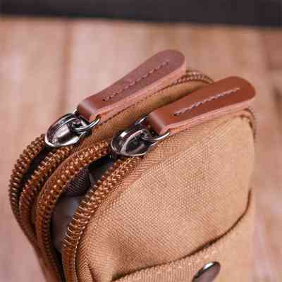 Сумка Vintage На пояс з металевим карабіном з текстилю Коричнева (22225) Вінниця