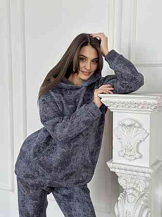Теплый костюм женский мраморный принт на флисе Графитовый XXL/XXXL Харьков