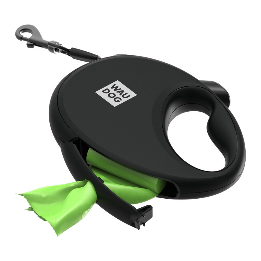 Поводок-рулетка для собак WAUDOG R-leash с контейнером для пакетов, светоотражающая лента, L, до 40 кг, 5 м, черный Киев - изображение 7