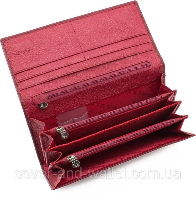 Жіночий шкіряний гаманець на магнітній фіксації світло рожевого кольору Marco Coverna Бордовий Київ - фото 4