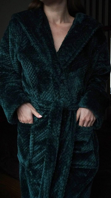 Жіночий махровий халат із капюшоном Смарагдовий, XL/2XL Харків - фото 2