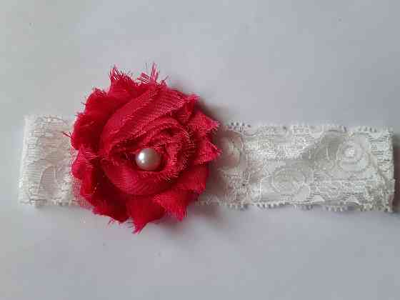 Мереживна дитяча пов'язка малинова - окружність 36-44см, квітка 6см Київ