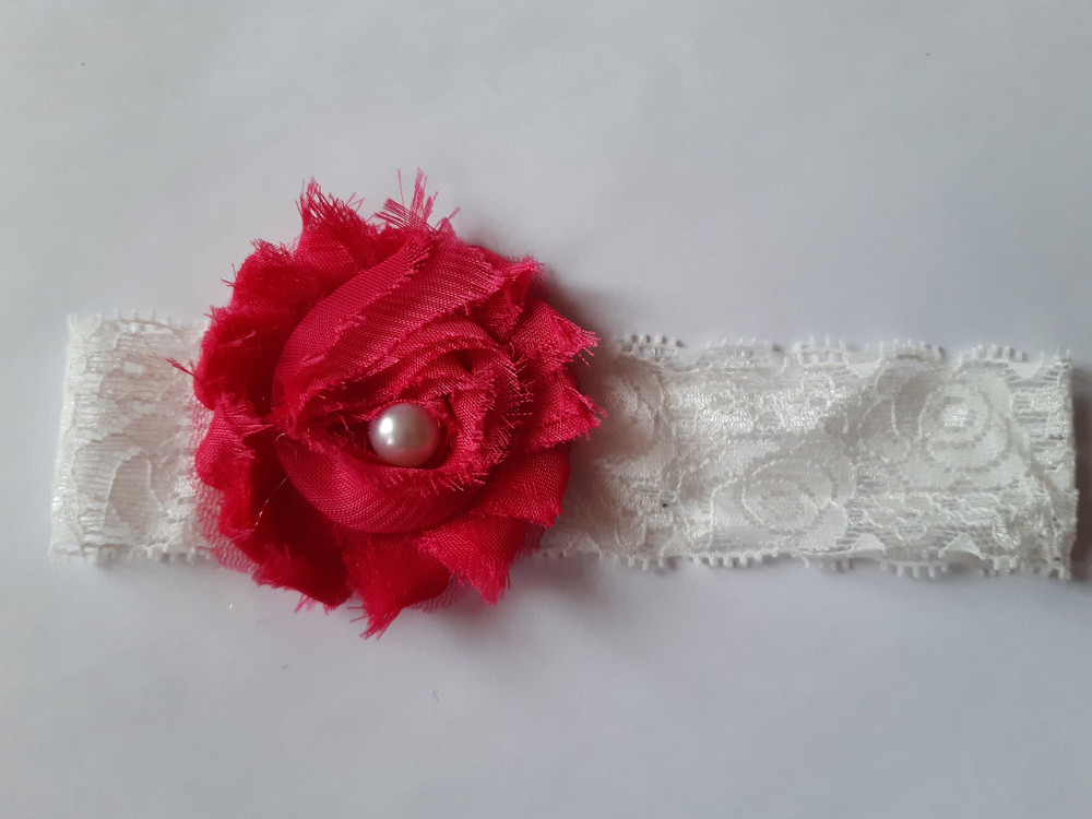 Мереживна дитяча пов'язка малинова - окружність 36-44см, квітка 6см Київ - фото 2