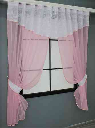 Кухонный комплект VR-Textil № 084к шторки с ламбрекеном розовый с белым 270х170 см (52-0827) Киев