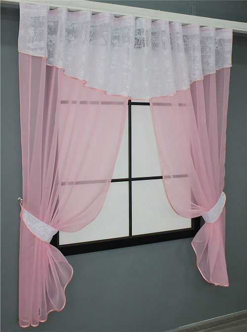 Кухонный комплект VR-Textil № 084к шторки с ламбрекеном розовый с белым 270х170 см (52-0827) Киев - изображение 2