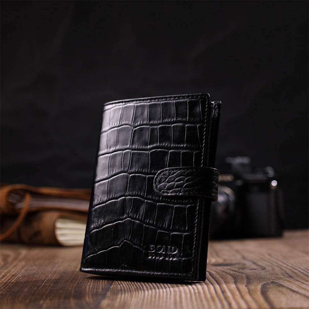 Фактурное портмоне для мужчин из натуральной кожи с тиснением под крокодила BOND 22057 Черный Киев - изображение 3
