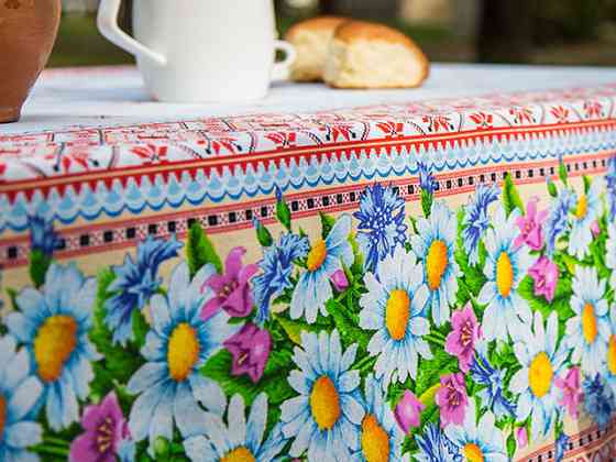 Ecotton Скатертина Ecotton 150х200 см бавовняна з рогожки Ромашки 18825/1 в Українському стилі Коломия