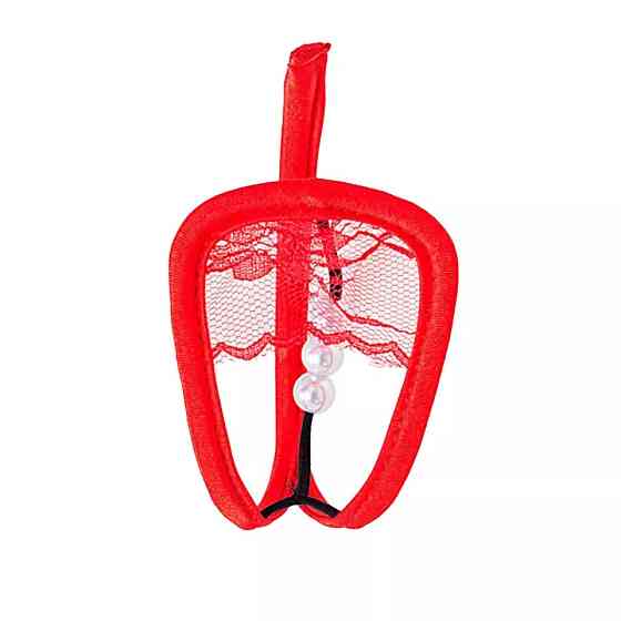 Труси без лямок червоні мереживні з перлами - розмір універсальний, спандекс Київ