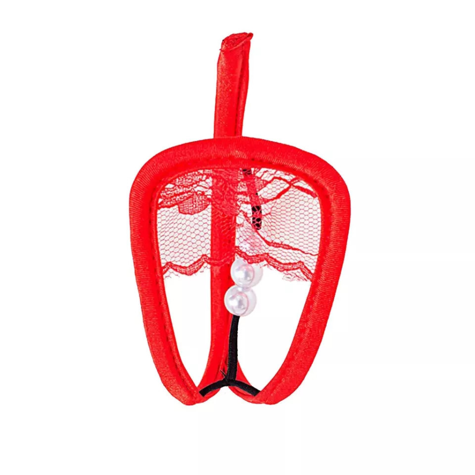 Труси без лямок червоні мереживні з перлами - розмір універсальний, спандекс Київ - фото 5