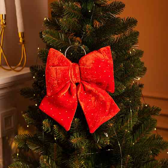 Червоний бархатний бант зі стразами для ялинки 25×35 см Київ