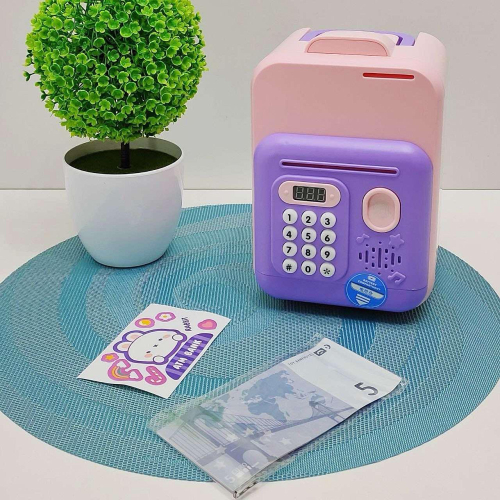 Сейф-скарбничка Банківський термінал з кодовим замком відбиток затягує купюри звук підсвічування Рожево-фіолетовий (589-36A-37A) Чернигов - изображение 1