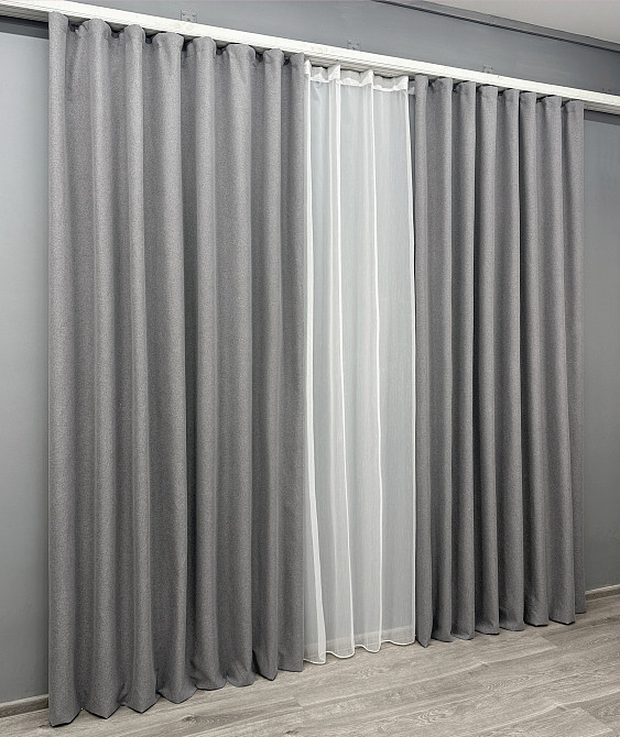 Комплект штор VR-Textil 100% блекаут ASHEN NIGHT 150х270 2шт і Тюль 400х270 1851ш-1153т сірий з білим 71-092/3 Київ - фото 3
