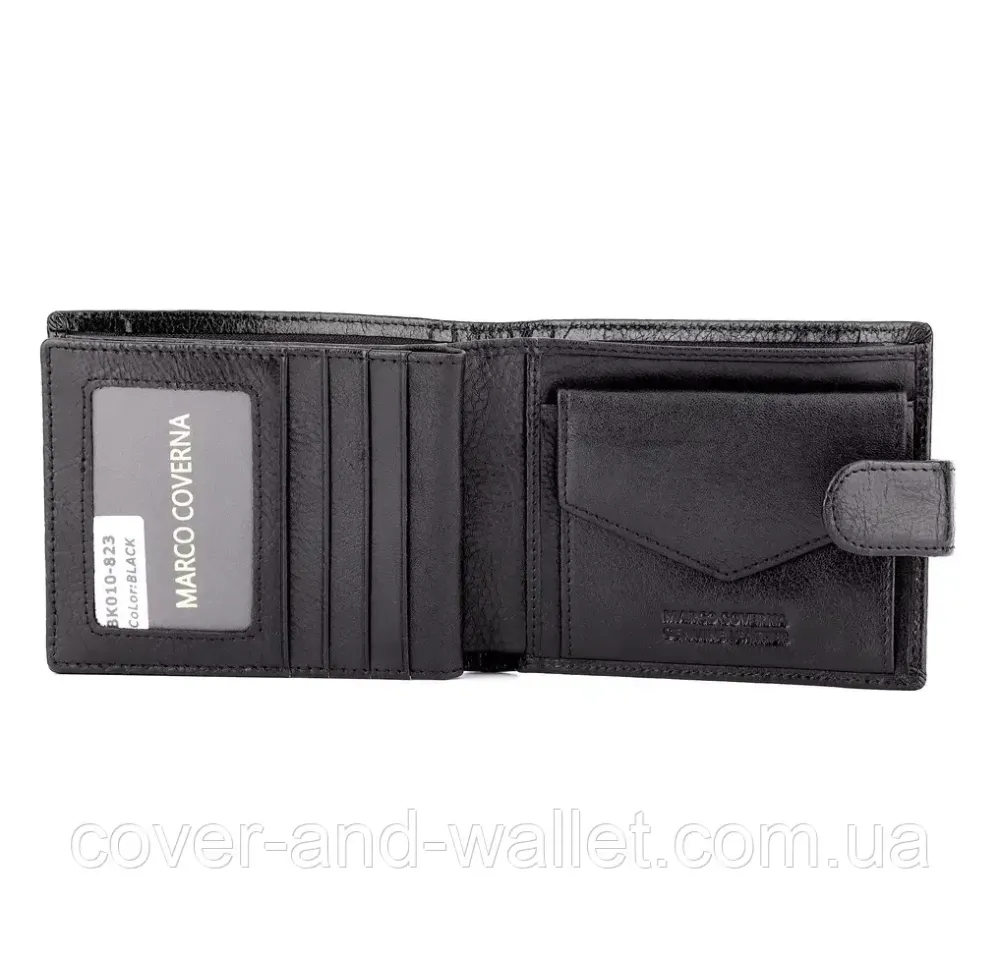 Горизонтальный мужской кошелек из высококачественной кожи черного цвета на кнопке Marco Coverna BK 010-823 Киев - изображение 6