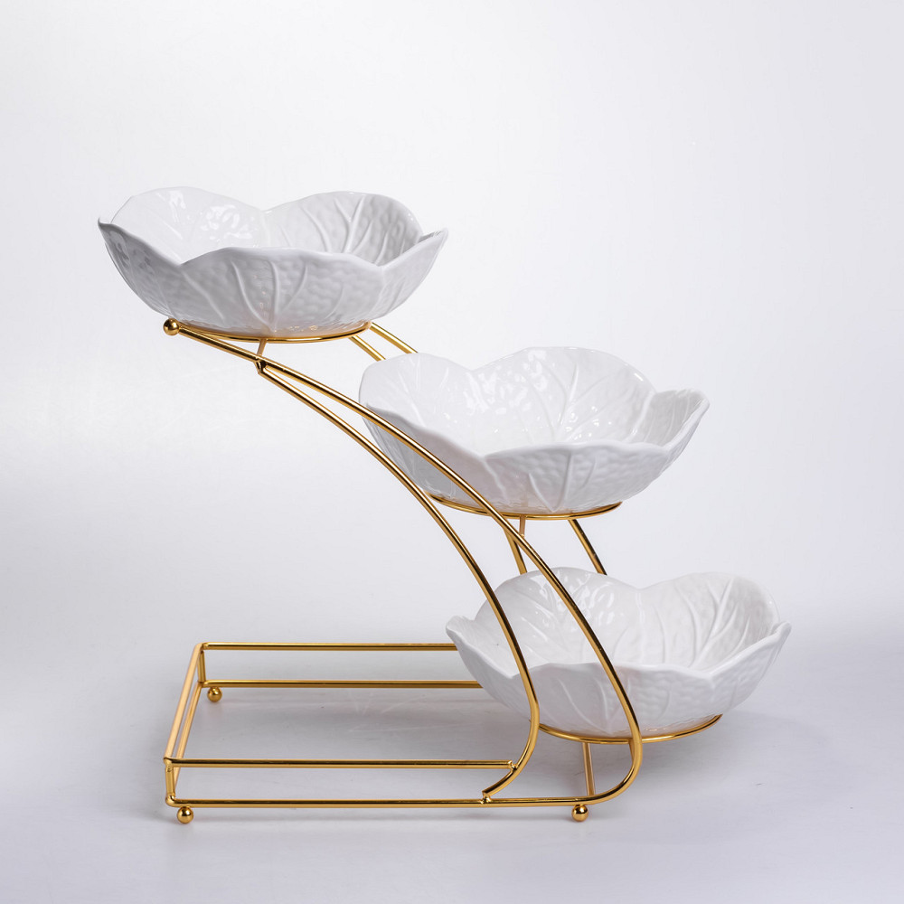 Yiwu Фруктовниця на 3 яруси фуршетна 36×22×33 (см) Біла з золотом C252 Коломия - фото 3