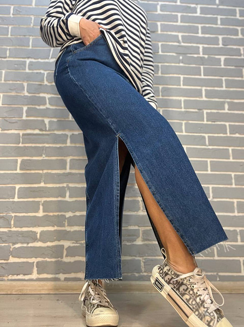 Юбка женская Zeo Basic 3808 джинсовая разрезы по бокам длинная синий, синий, 34 Киев - изображение 19