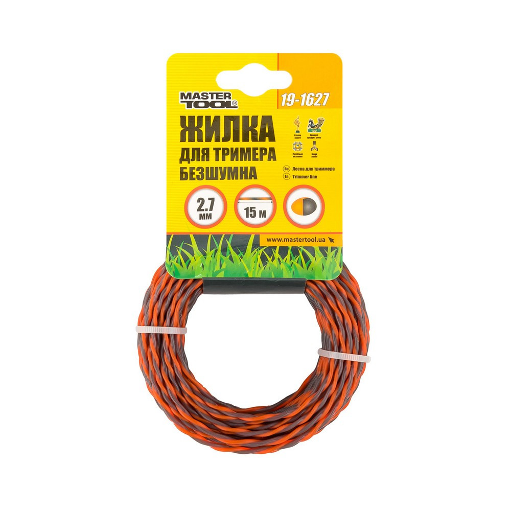 MASTERTOOL Жилка для тримера безшумна MASTERTOOL SPIRAL 2.70 мм 15 м двоколірна 19-1627 Коломыя - изображение 2