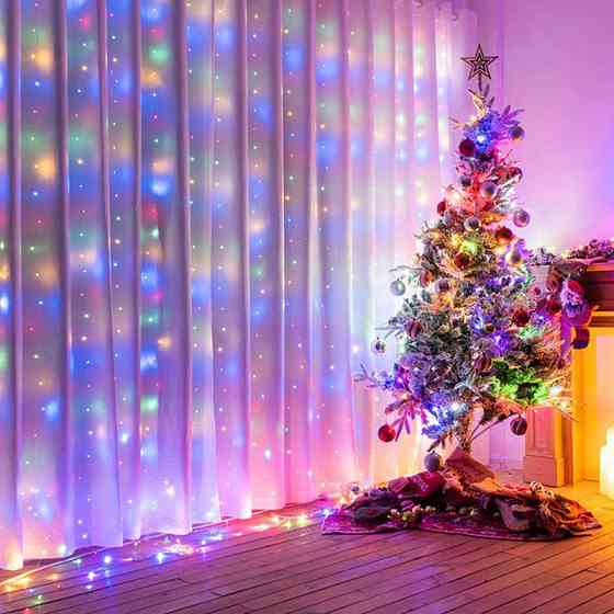 Гирлянда штора Водопад 480 RGB led 4.0х2.0м (прозрачный провод с удлинением) Цветная Винница