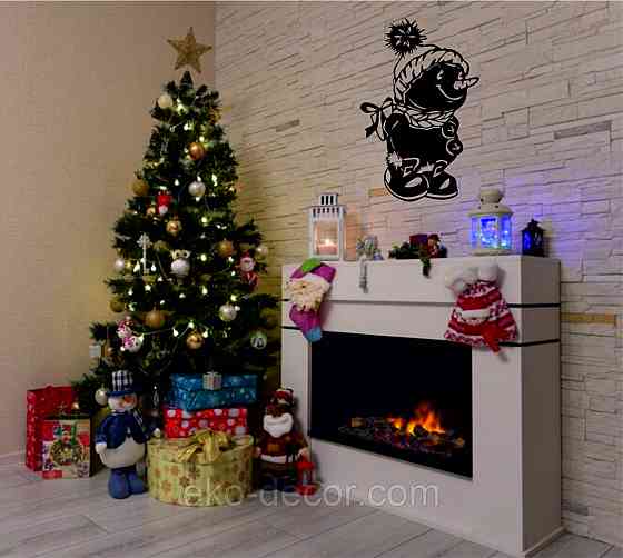 Декоративное настенное Панно «Снеговик», Декор на стену 90*56 см, Черный Киев