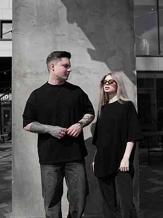 Парные футболки оверсайз(oversize) для мужа и жены, для влюбленных пар SANE черные L Одесса
