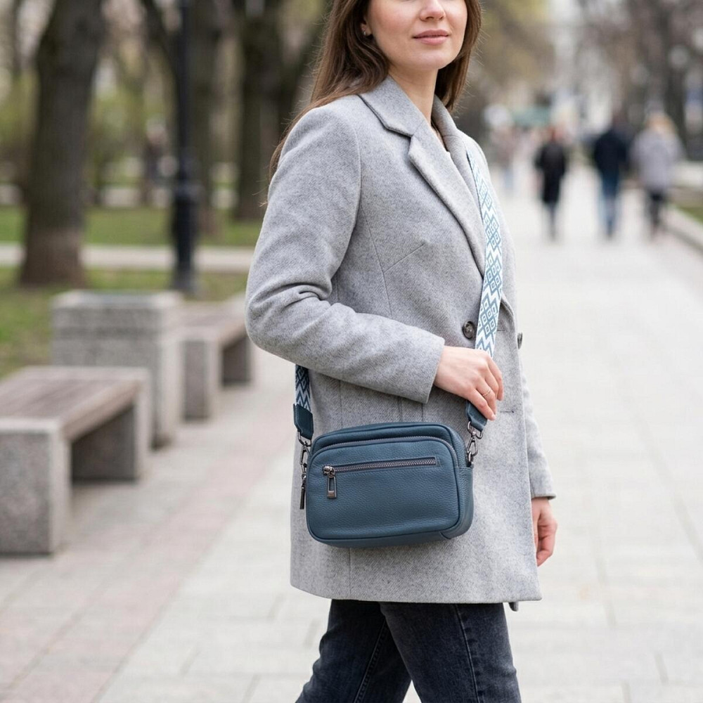 Оригінальна сумка жіноча з накладною кишенею з натуральної шкіри Vintage 22641 Синя Київ - фото 12
