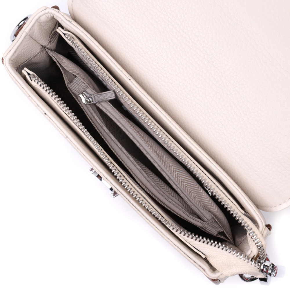 Полукруглая сумка для женщин с интересным магнитом-защелкой из натуральной кожи Vintage 22439 Белая Киев - изображение 7