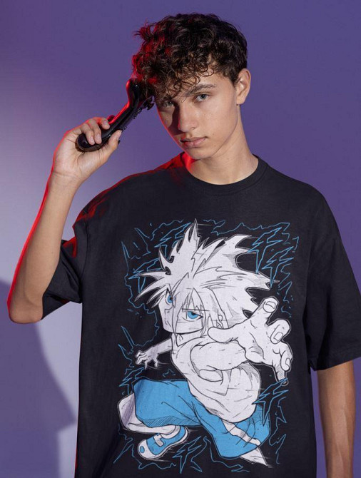 Футболка для хлопчика з аніме принтом Кіллуа Гон Хісока Хунтер оверсайз (зріст від 165 до 180) Чорний AnimeJ1131m Дніпро - фото 3