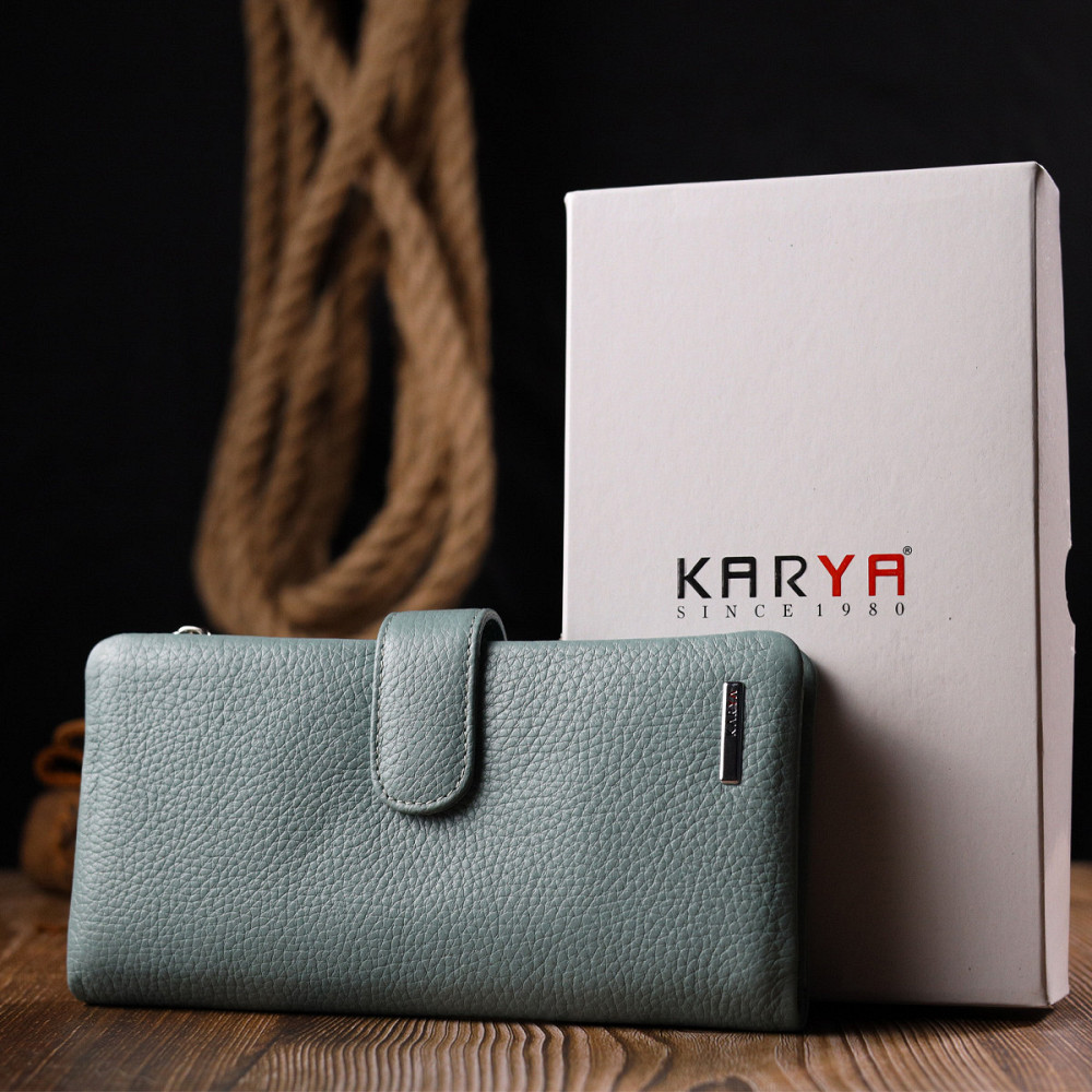 Интересное женское портмоне из натуральной кожи KARYA 21000 Серо-голубой Киев - изображение 1