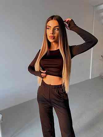 Женский базовый повседневный костюм двойка из микродайвинга Шоколад Одесса