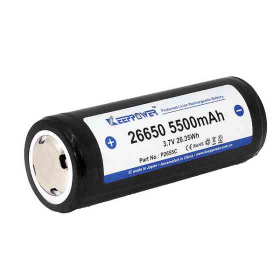 Аккумулятор 26650 Keeppower 5500mah 3,7V 10А с защитой (Черный) Винница